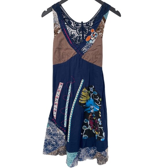 Toi Et Moi Patchwork Sleeveless Dress Size Medium Butterfly Lace Mixed Print NEW - Picture 1 of 8